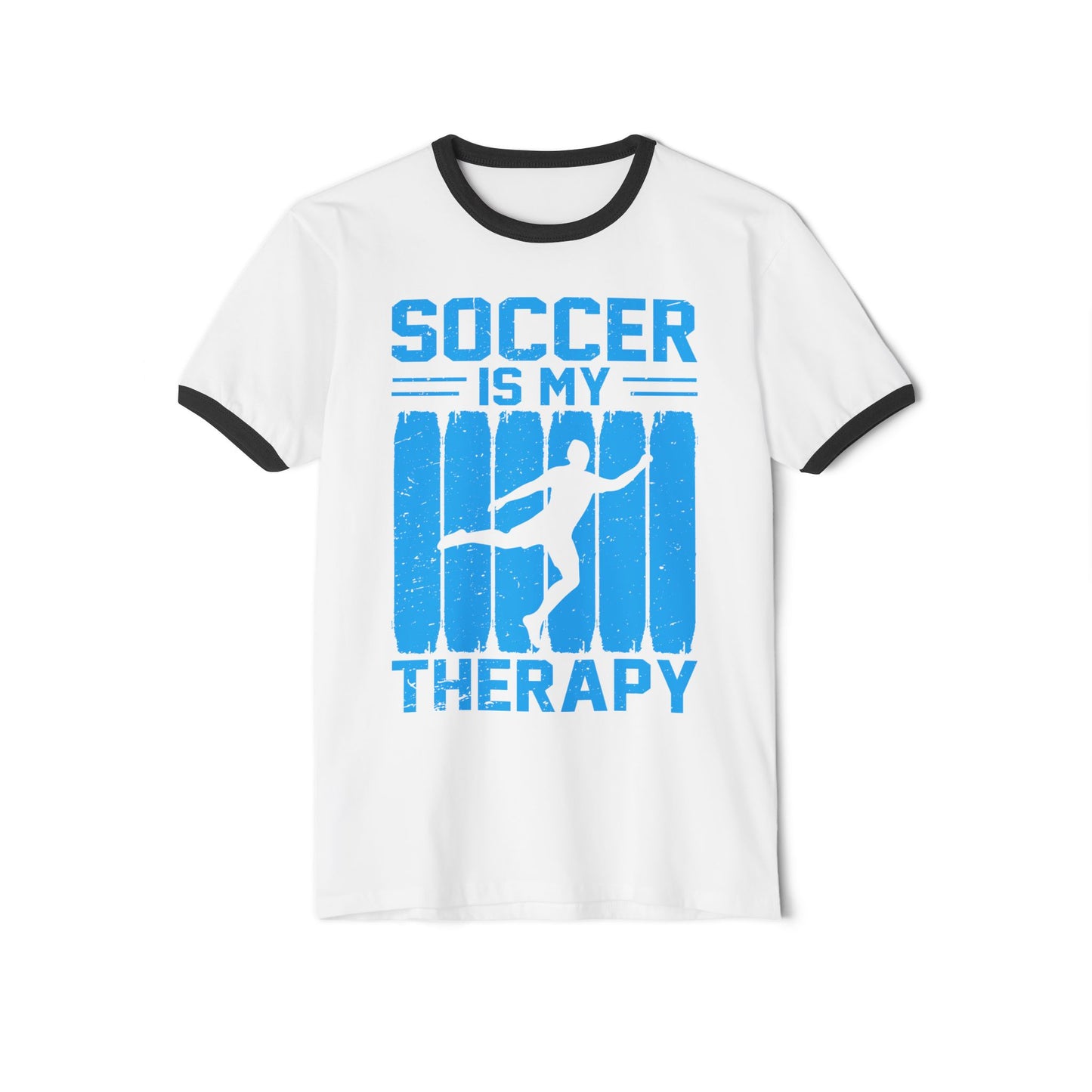 Soccer Therapy Unisex Cotton Ringer T-Shirt - Casual Tee for Athletes, Soccer Lovers, Sports Fans, Workout Gift, Fitness Apparel
