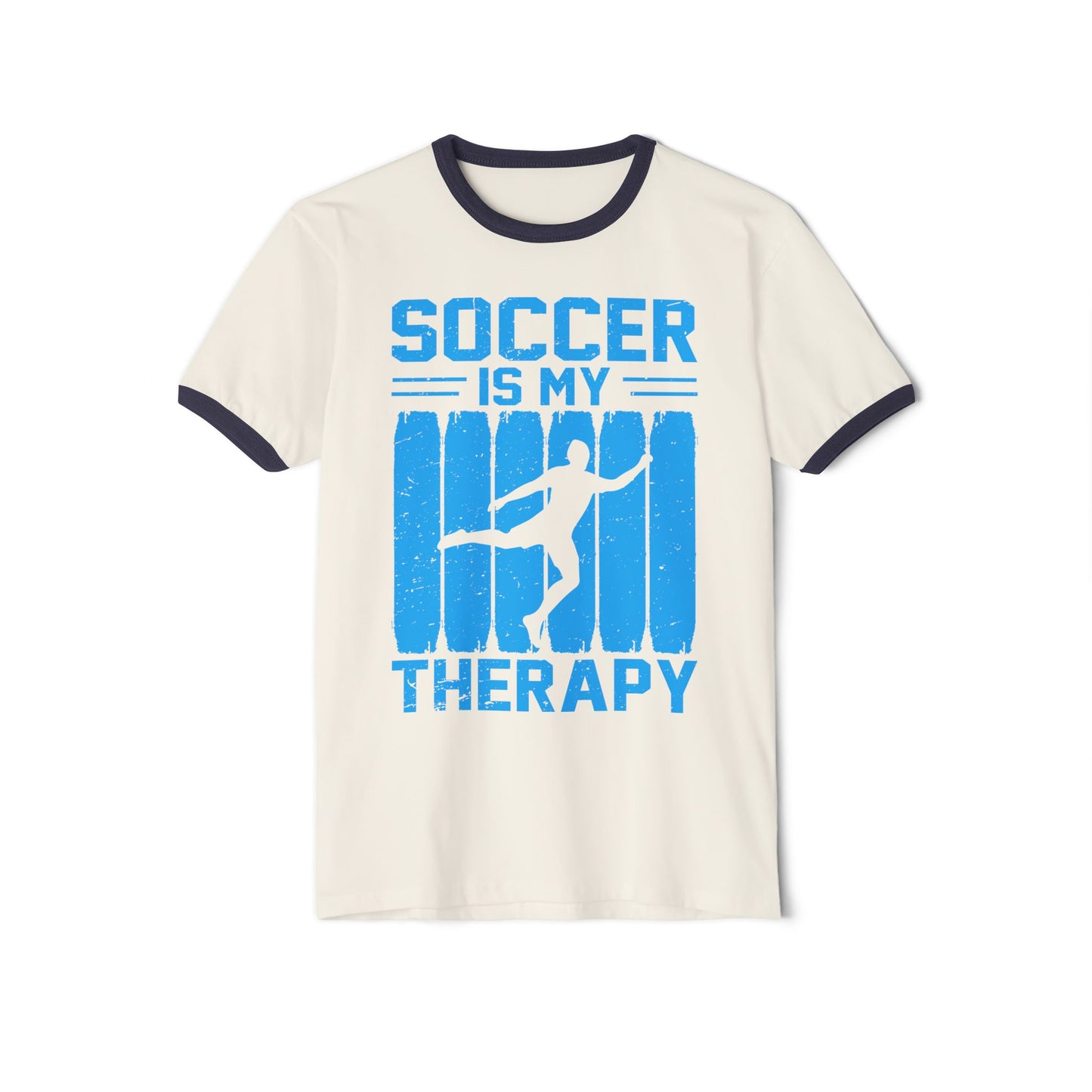 Soccer Therapy Unisex Cotton Ringer T-Shirt - Casual Tee for Athletes, Soccer Lovers, Sports Fans, Workout Gift, Fitness Apparel