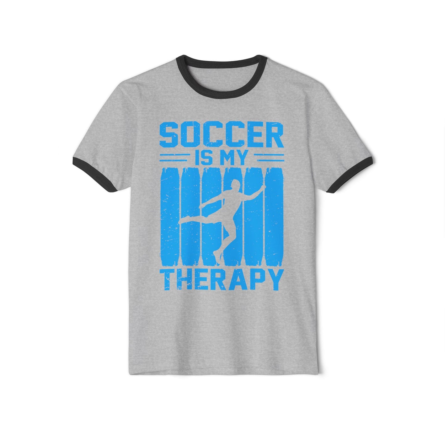 Soccer Therapy Unisex Cotton Ringer T-Shirt - Casual Tee for Athletes, Soccer Lovers, Sports Fans, Workout Gift, Fitness Apparel
